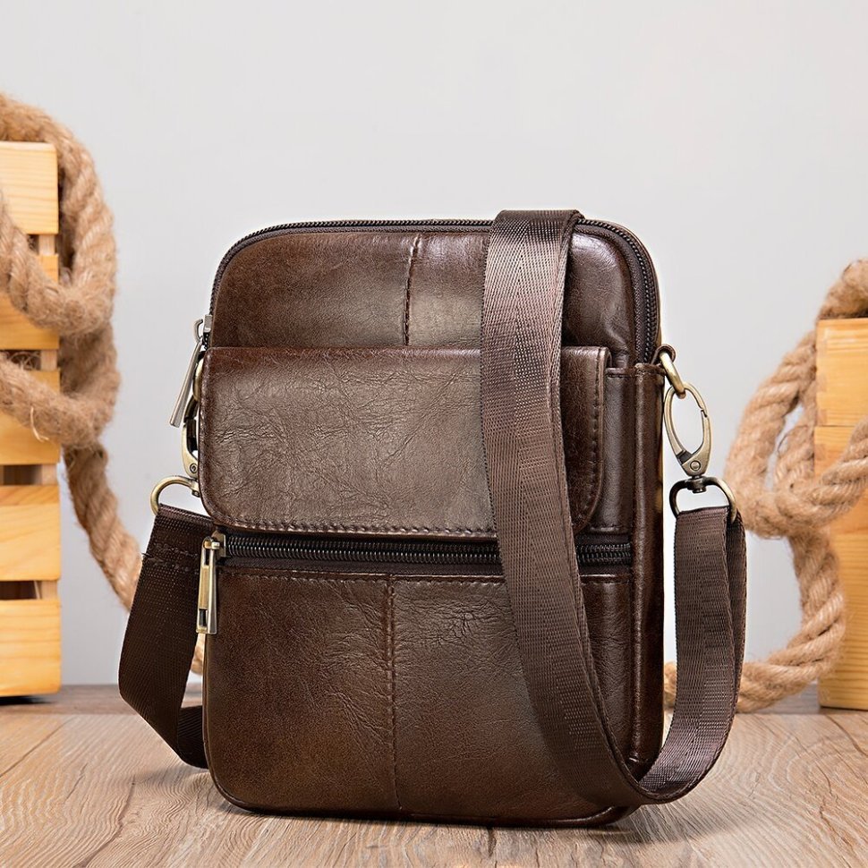 Кожаная коричневая сумка-планшет компактного размера Vintage (14990)