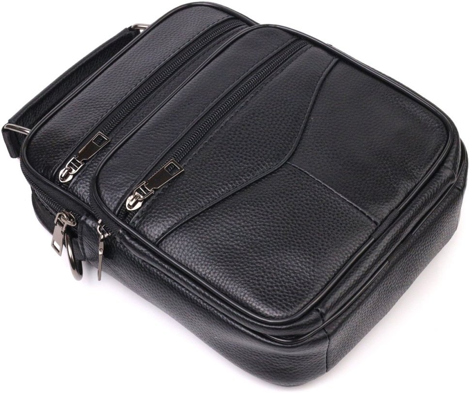 Чоловіча шкіряна сумка-барсетка чорного кольору з ручкою Vintage 2421271