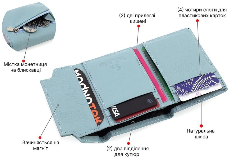 Голубой женский кошелек маленького размера из натуральной кожи Marco Coverna 68635 фото №4 Голубой женский кошелек маленького размера из натуральной кожи Marco Coverna 68635 modnotak фото №4