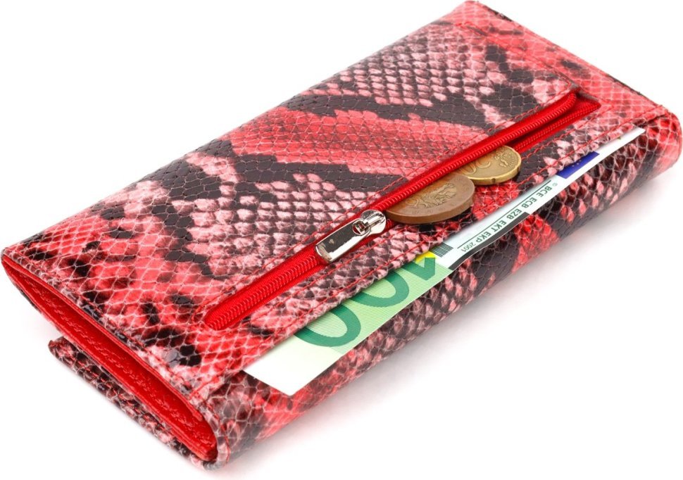 Довгий різнокольоровий гаманець жіночий з натуральної шкіри з тисненням під змію CANPELLINI (2421627)