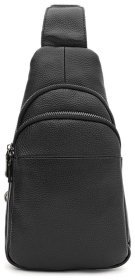 Мужской рюкзак на одну лямку из натуральной кожи через плечо Borsa Leather 88735 Черный