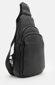 Мужской рюкзак на одну лямку из натуральной кожи через плечо Borsa Leather 88735 Черный