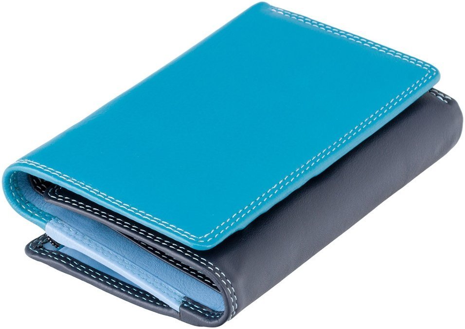 Синій жіночий гаманець з натуральної шкіри на кнопці RFID - Visconti Bora 68835
