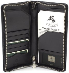 Дорожній гаманець з натуральної шкіри чорного кольору з ремінцем на зап'ястя Visconti 68935