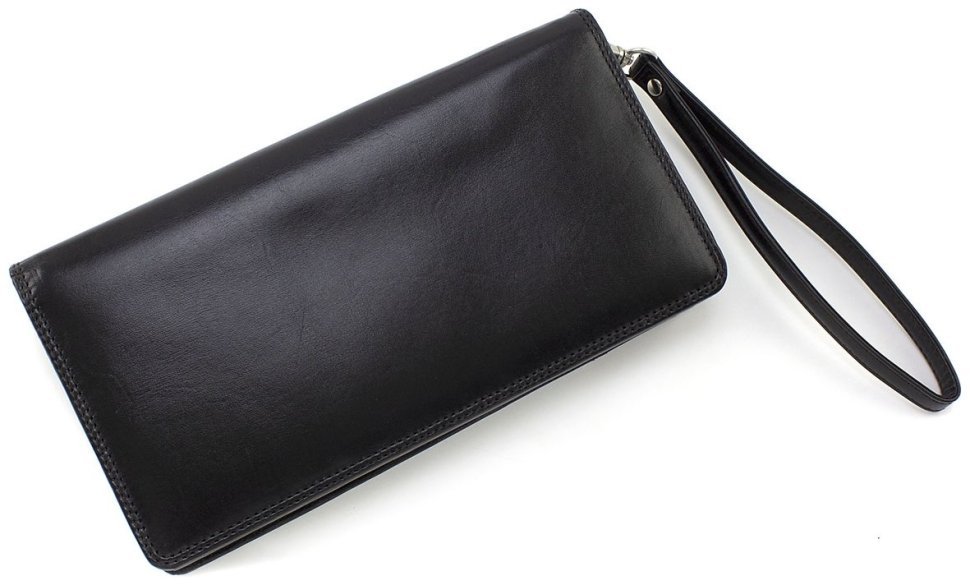 Дорожній гаманець з натуральної шкіри чорного кольору з ремінцем на зап'ястя Visconti 68935