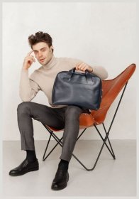 Темно-синяя деловая мужская сумка из высококачественной кожи BlankNote Briefcase 78935