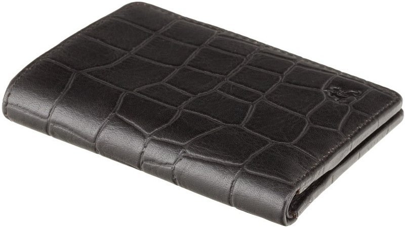 Тонке чорне чоловіче портмоне з натуральної шкіри з тисненням під крокодила Visconti Caiman 69035