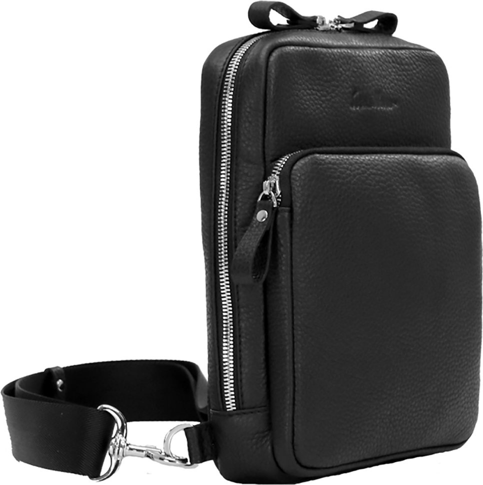 Маленька чоловіча сумка-рюкзак з натуральної шкіри в чорному кольорі Issa Hara (27067)