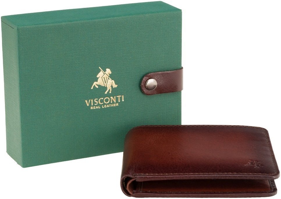 Мужское портмоне из коричневой кожи под купюры и карты Visconti Milo 69135
