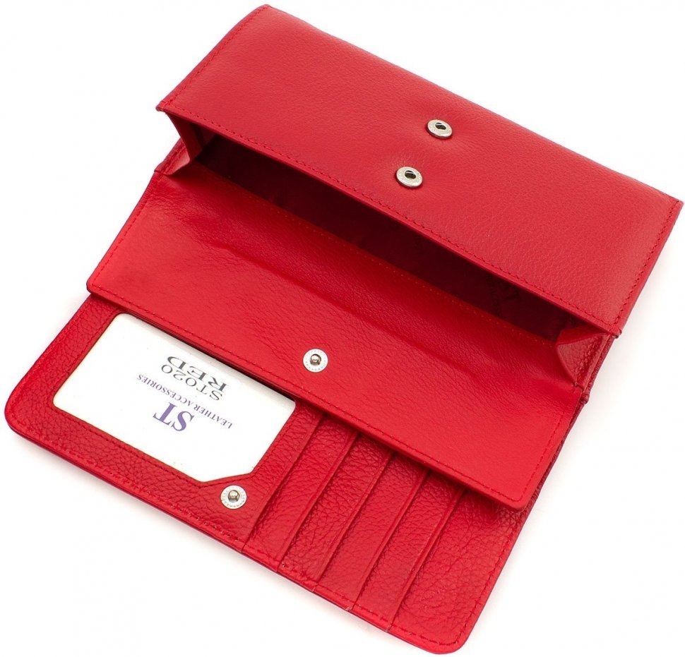 Великий червоний жіночий гаманець з фактурної шкіри ST Leather (15350)