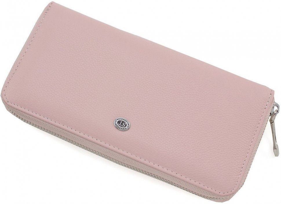Жіночий великий гаманець світло-рожевого кольору з фактурної шкіри на блискавці ST Leather (15388)
