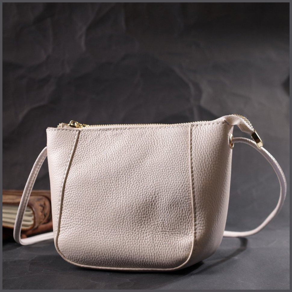 Жіноча сумка невеликого розміру з натуральної білої шкіри через плече Vintage 2422299