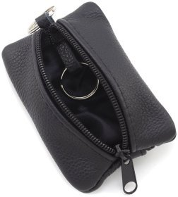 Черная небольшая ключница из натуральной зернистой кожи на змейке ST Leather 70836