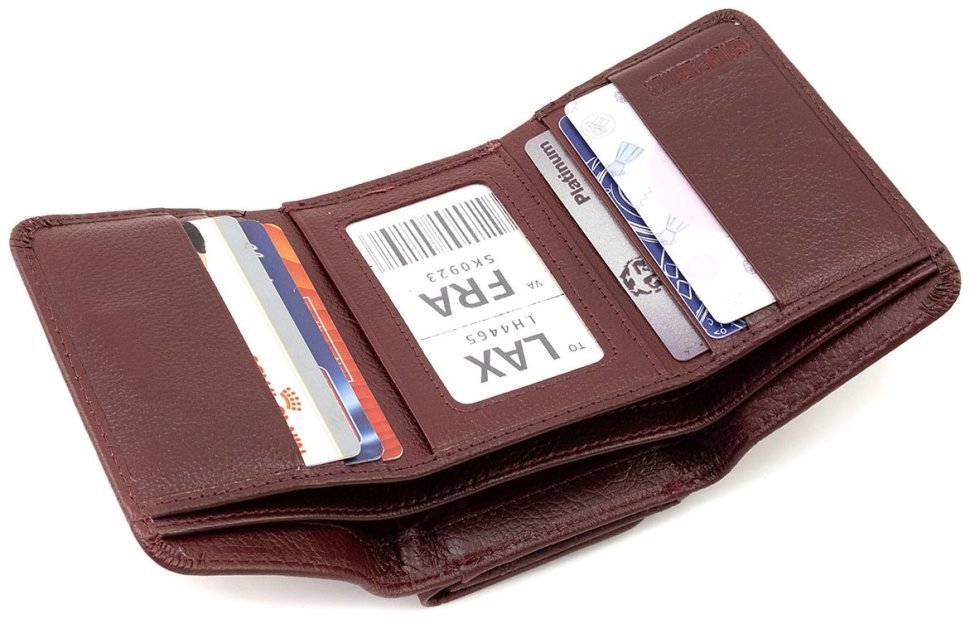 Шкіряний гаманець жіночий малого розміру з магнітною застібкою ST Leather 90836 бордовий колір modnotak фото №10