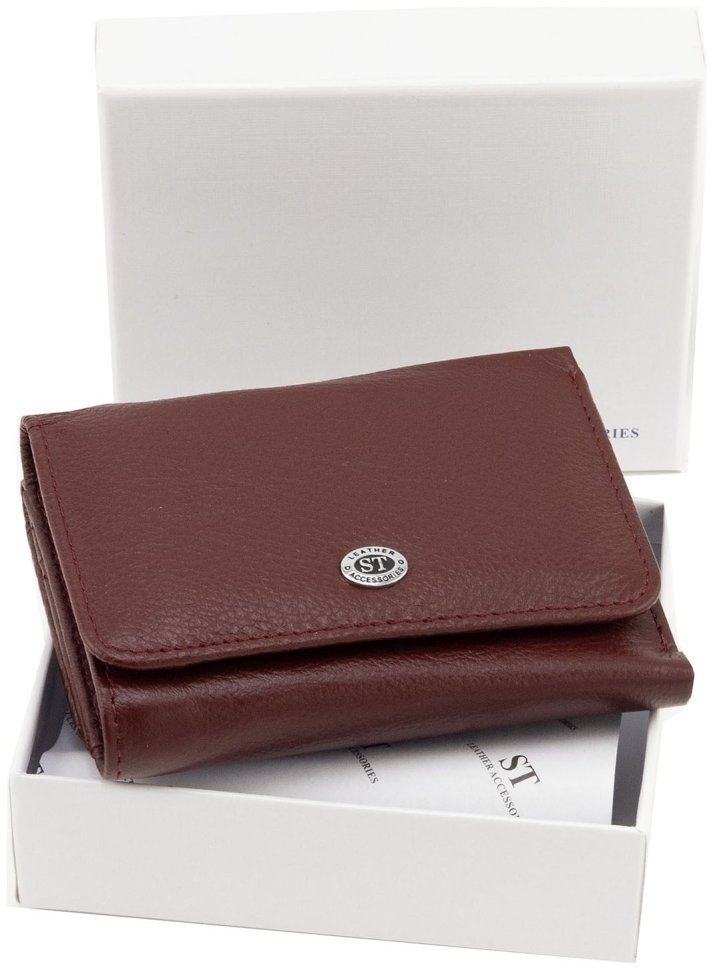 Шкіряний гаманець жіночий малого розміру з магнітною застібкою ST Leather 90836 бордовий колір modnotak фото №11