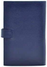 Среднее мужское кожаное портмоне синего цвета для купюр, карт, документов и монет Desisan 81536
