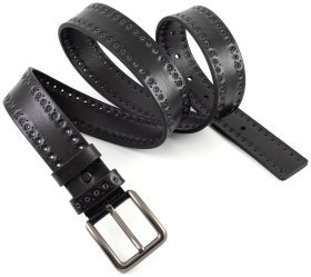 Ремень из натуральной итальянской кожи с заклепками Gherardini 40848 черного цвета