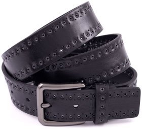 Ремень из натуральной итальянской кожи с заклепками Gherardini 40848 черного цвета