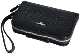 Портмоне зі шкіри під крокодила з кистьовим ремінцем та додатковим блоком для карт Vip Collection 102336 чорного кольору