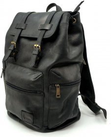 Чорний міський рюкзак великого розміру з натуральної шкіри з клапаном TARWA (19804)