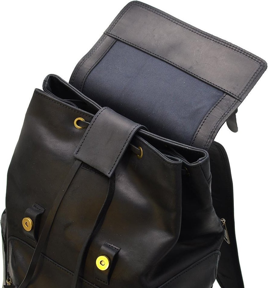 Черный городской рюкзак большого размера из натуральной кожи с клапаном TARWA (19804)