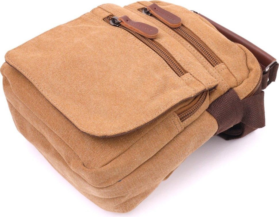 Небольшая мужская сумка-барсетка из плотного текстиля песочного цвета Vintage (2421226)