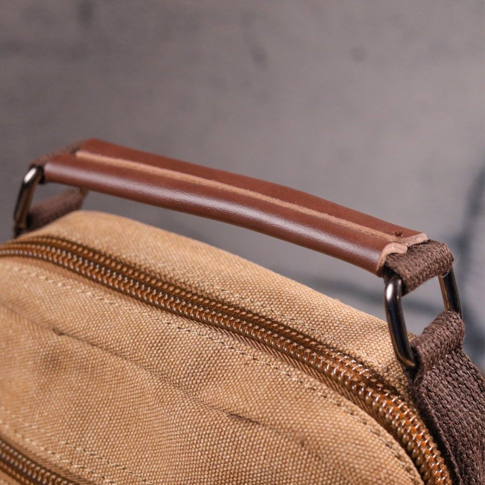 Небольшая мужская сумка-барсетка из плотного текстиля песочного цвета Vintage (2421226)