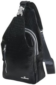 Повседневная мужская сумка слинг из кожи с тиснением под крокодила Vip Collection 102636 черного цвета