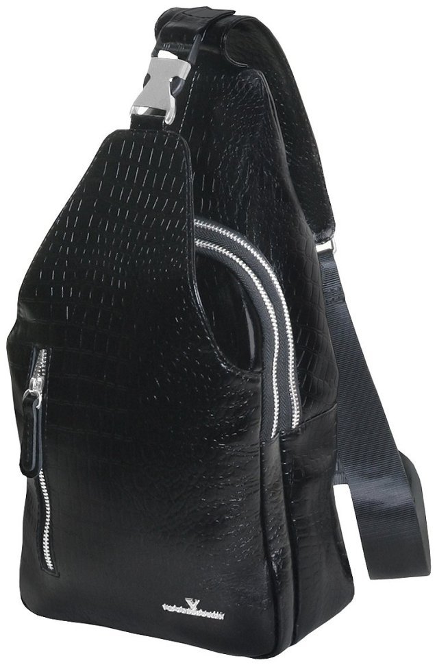 Повседневная мужская сумка слинг из кожи с тиснением под крокодила Vip Collection 102636 черного цвета фото №1 Повседневная мужская сумка слинг из кожи с тиснением под крокодила Vip Collection 102636 черного цвета modnotak фото №1