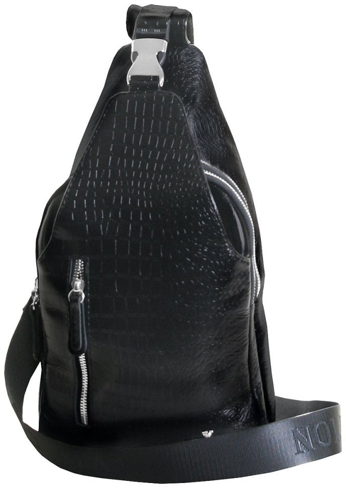 Повседневная мужская сумка слинг из кожи с тиснением под крокодила Vip Collection 102636 черного цвета фото №2 Повседневная мужская сумка слинг из кожи с тиснением под крокодила Vip Collection 102636 черного цвета modnotak фото №2