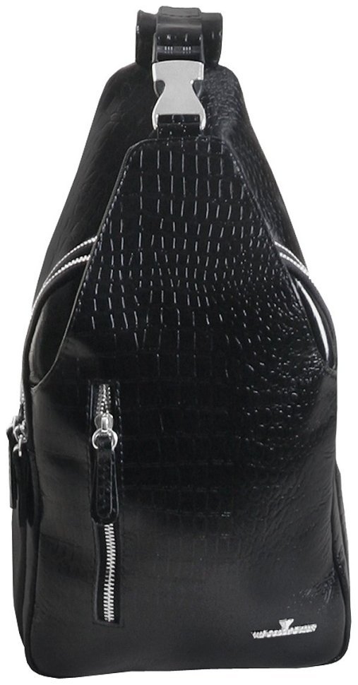 Повседневная мужская сумка слинг из кожи с тиснением под крокодила Vip Collection 102636 черного цвета фото №3 Повседневная мужская сумка слинг из кожи с тиснением под крокодила Vip Collection 102636 черного цвета modnotak фото №3