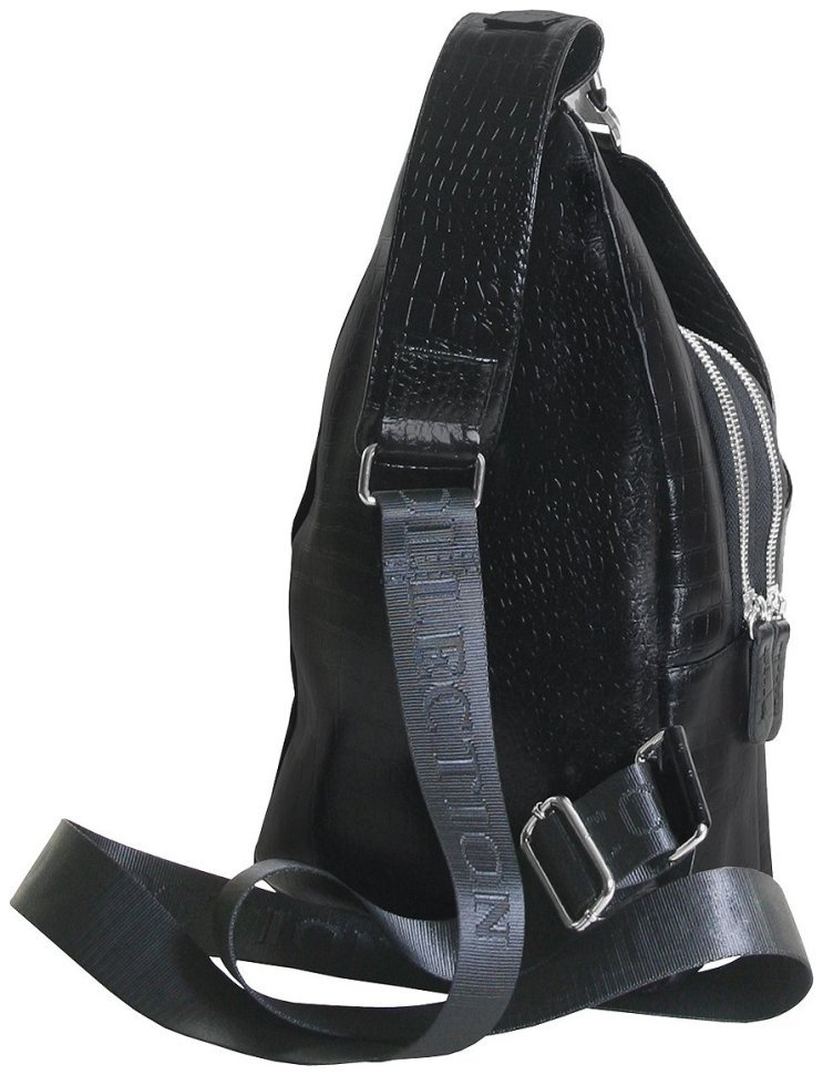 Повседневная мужская сумка слинг из кожи с тиснением под крокодила Vip Collection 102636 черного цвета фото №4 Повседневная мужская сумка слинг из кожи с тиснением под крокодила Vip Collection 102636 черного цвета modnotak фото №4