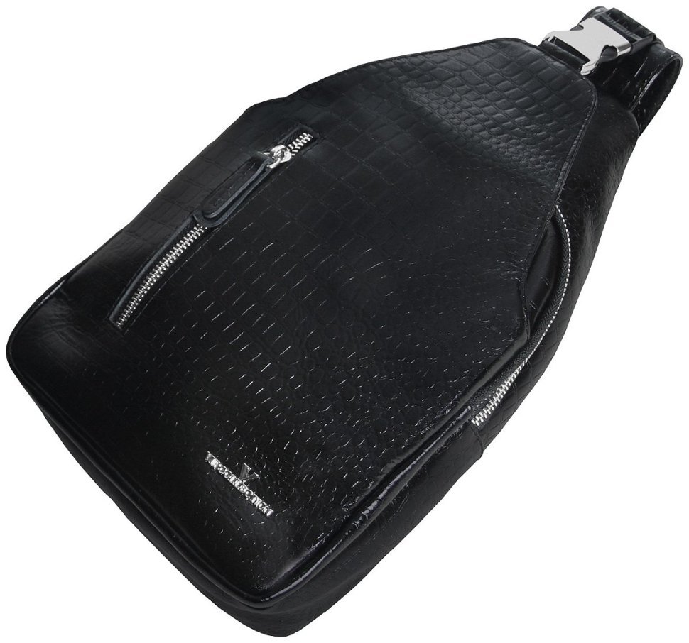 Повседневная мужская сумка слинг из кожи с тиснением под крокодила Vip Collection 102636 черного цвета фото №5 Повседневная мужская сумка слинг из кожи с тиснением под крокодила Vip Collection 102636 черного цвета modnotak фото №5