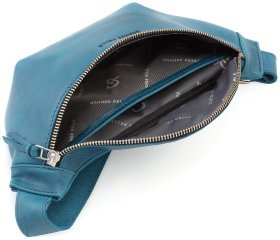 Темно-бирюзовая сумка-бананка из натуральной винтажной кожи Grande Pelle (15731)