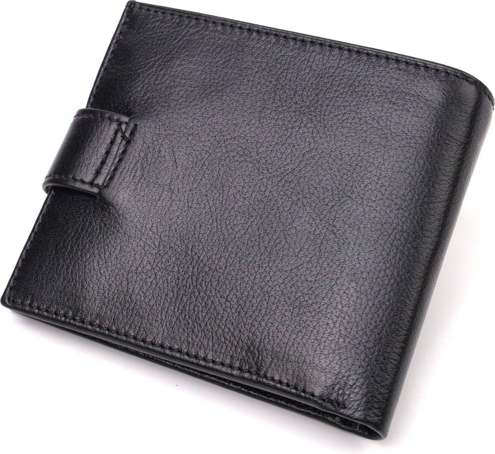 Чорне чоловіче портмоне горизонтального формату з натуральної шкіри з хлястиком на кнопці CANPELLINI (2421772)