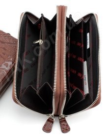 Элитный лакированный коричневый женский кожаный кошелек на две молнии турецкого производства Karya (17356)