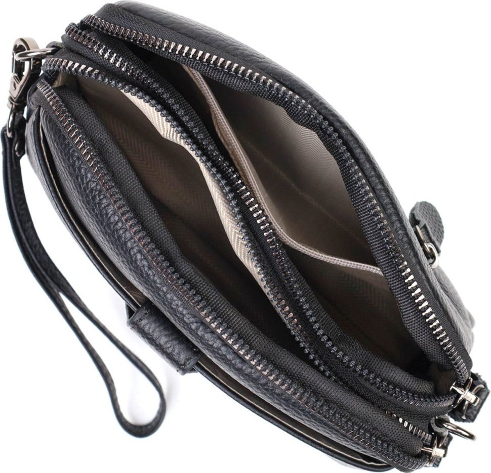 Компактная женская сумка через плечо из натуральной кожи черного цвета Vintage (2422086)