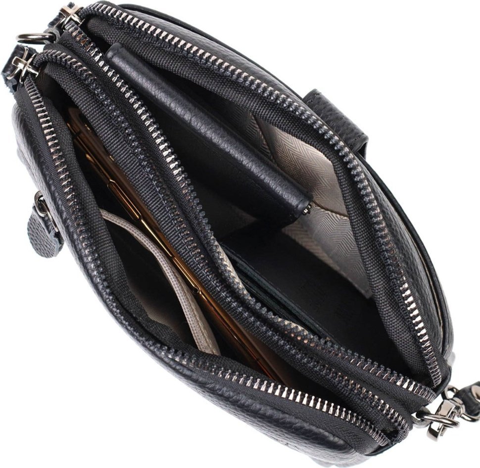 Компактна жіноча сумка через плече із натуральної шкіри чорного кольору Vintage (2422086)