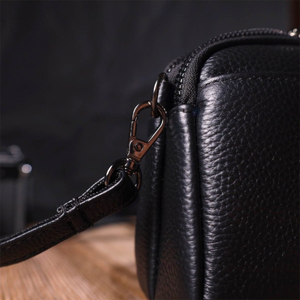 Компактная женская сумка через плечо из натуральной кожи черного цвета Vintage (2422086)