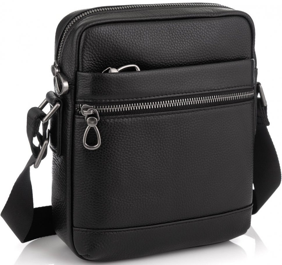 Чоловіча сумка-планшет через плече чорного кольору з натуральної шкіри Tiding Bag (15911)