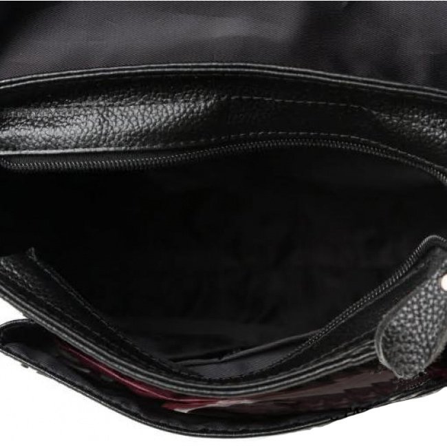 Чоловіча шкіряна сумка чорного кольору через плече з клапаном Tiding Bag (21557)