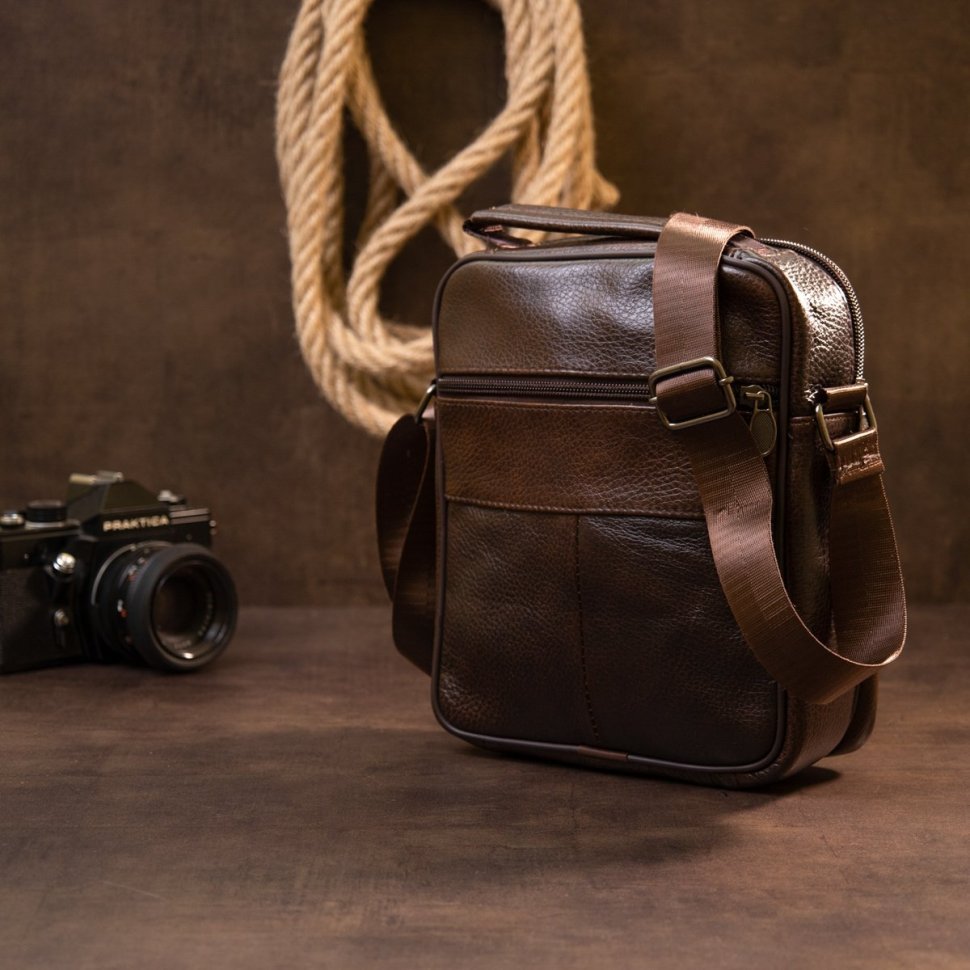 Темно-коричневая мужская сумка-барсетка из натуральной кожи на одно отделение Vintage (20456)