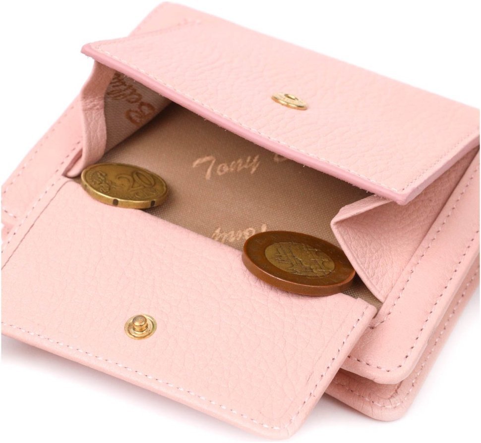 Жіночий гаманець середнього розміру з натуральної шкіри в пудровому кольорі Tony Bellucci (2422019)