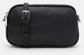 Наплічна кроссбоді сумка для жінок зі шкіри флотар Borsa Leather 104536 чорного кольору