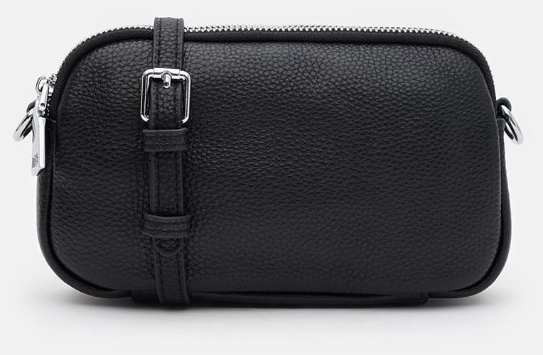 Наплічна кроссбоді сумка для жінок зі шкіри флотар Borsa Leather 104536 чорного кольору modnotak фото №2