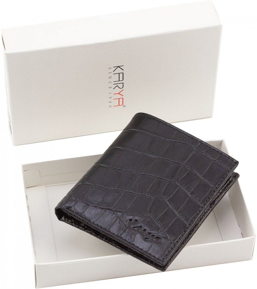 Маленькое кожаное портмоне черного цвета без монетницы KARYA (0906-53)