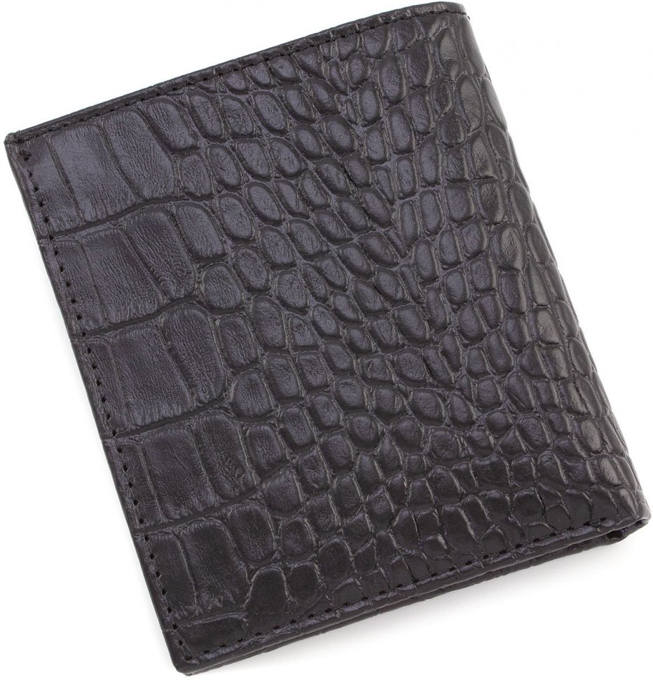 Маленьке шкіряне портмоне чорного кольору без монетниці KARYA (0906-53)