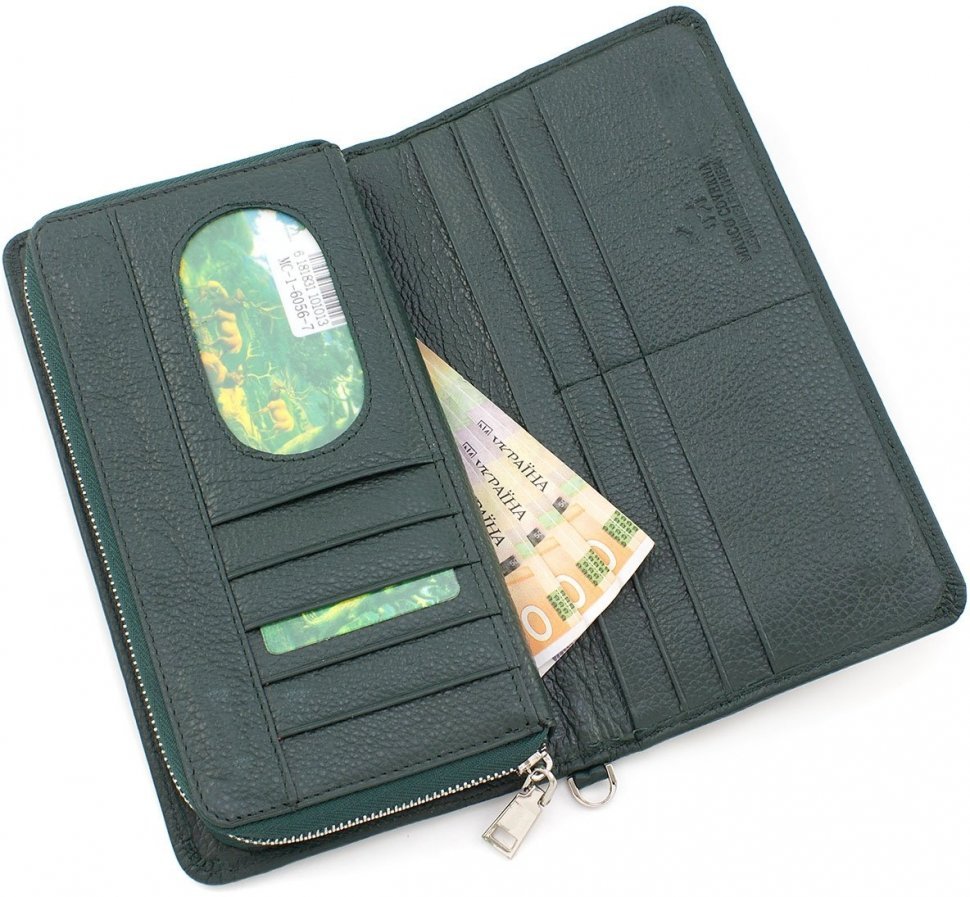 Темно-зелений гаманець з фактурної шкіри з сріблястою фурнітурою Marco Coverna (18894)