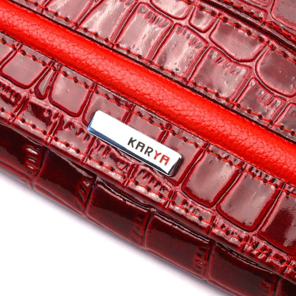 Красный лаковый женский кошелек из натуральной кожи под крокодила KARYA (2421022)