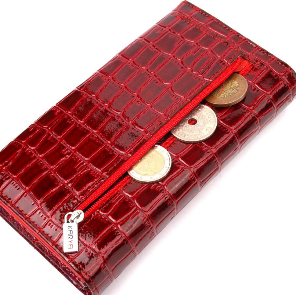 Червоний лаковий жіночий гаманець із натуральної шкіри під крокодила KARYA (2421022)